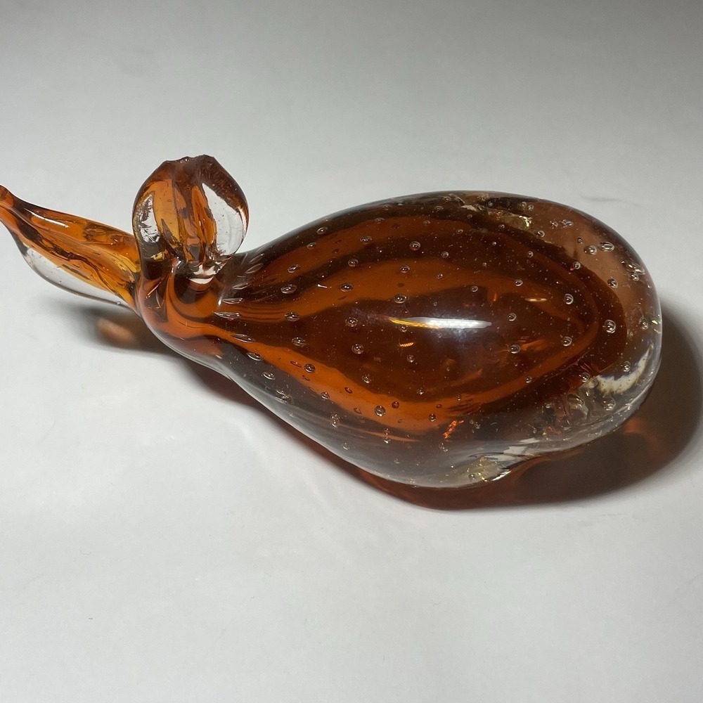 Art Glass Hand Blown Whale Paperweight Amber Orange Clear